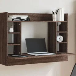 vidaXL væghængt skrivebord 105x48x75 cm konstrueret træ brun egetræ