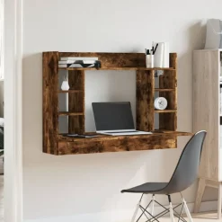 vidaXL væghængt skrivebord 105x48x75 cm konstrueret træ røget egetræ