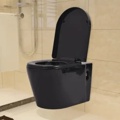 vidaXL væghængt toilet keramisk sort