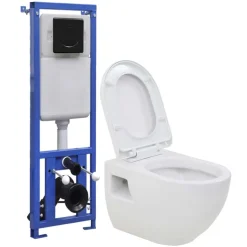 vidaXL væghængt toilet med skjult cisterne keramisk
