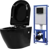 vidaXL væghængt toilet med skjult cisterne keramisk sort