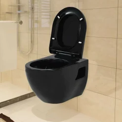 vidaXL væghængt toilet med skjult cisterne keramik sort