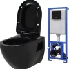 vidaXL væghængt toilet med skjult cisterne keramisk sort