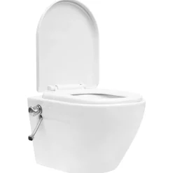 vidaXL væghængt toilet uden kant med bidetfunktion keramik hvid