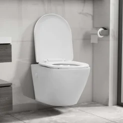 vidaXL væghængt toilet uden kant keramik hvid