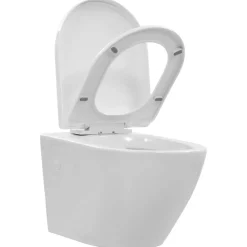 vidaXL væghængt toilet uden kant keramik hvid