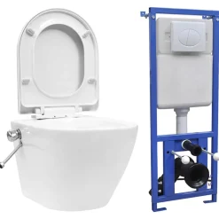 vidaXL væghængt toilet uden kant og med skjult cisterne keramik hvid