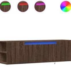 vidaXL væghængt tv-bord med LED-lys 135x31x39,5 cm brun egetræsfarve