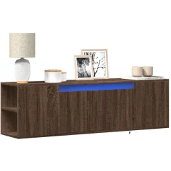 vidaXL væghængt tv-bord med LED-lys 135x31x39,5 cm brun egetræsfarve