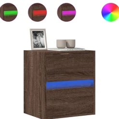 vidaXL væghængt tv-bord med LED-lys 41x31x45 cm brun egetræsfarve
