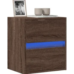 vidaXL væghængt tv-bord med LED-lys 41x31x45 cm brun egetræsfarve