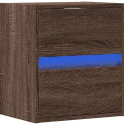 vidaXL væghængt tv-bord med LED-lys 41x31x45 cm brun egetræsfarve