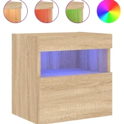 vidaXL væghængt tv-bord med LED-lys 40x30x40 cm sonoma-eg