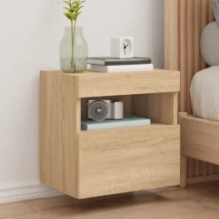 vidaXL væghængt tv-bord med LED-lys 40x30x40 cm sonoma-eg