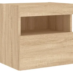 vidaXL væghængt tv-bord med LED-lys 40x30x40 cm sonoma-eg