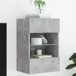 vidaXL væghængt tv-bord med LED-lys 40x30x60,5 cm betongrå