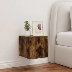 vidaXL væghængt tv-bord med LED-lys 30,5x35x30 cm røget egetræsfarve