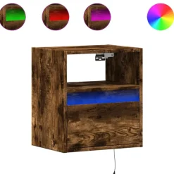 vidaXL væghængt tv-bord med LED-lys 41x31x45 cm røget egetræsfarve