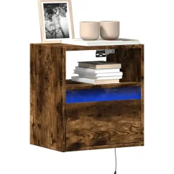 vidaXL væghængt tv-bord med LED-lys 41x31x45 cm røget egetræsfarve