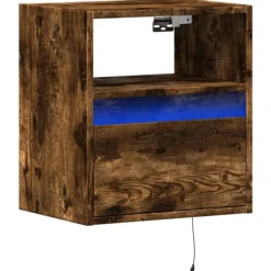 vidaXL væghængt tv-bord med LED-lys 41x31x45 cm røget egetræsfarve