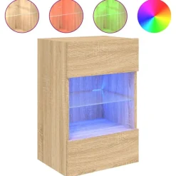 vidaXL væghængt tv-bord med LED-lys 40x30x60,5 cm sonoma-eg