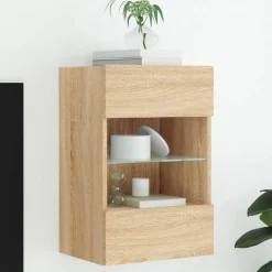 vidaXL væghængt tv-bord med LED-lys 40x30x60,5 cm sonoma-eg