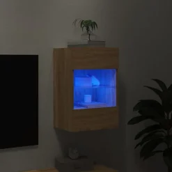 vidaXL væghængt tv-bord med LED-lys 40x30x60,5 cm sonoma-eg