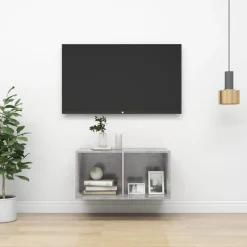 vidaXL væghængt tv-bord 37x37x72 cm konstrueret træ betongrå