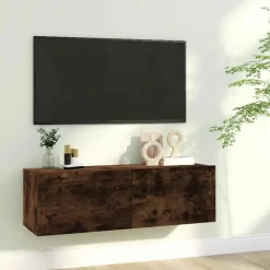 vidaXL væghængt tv-bord 100x30x30 cm konstrueret træ røget egetræ