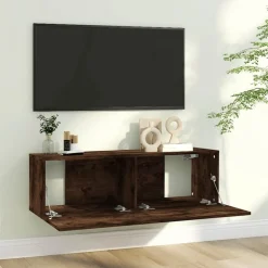 vidaXL væghængt tv-bord 100x30x30 cm konstrueret træ røget egetræ