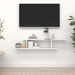 vidaXL væghængt tv-hylde 125x18x23 cm konstrueret træ hvid