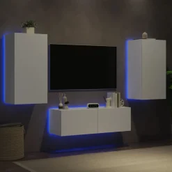 vidaXL væghængt tv-møbel 3 dele med LED-lys hvid