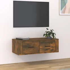 vidaXL væghængt tv-skab 80x36x25 cm konstrueret træ røget egetræsfarve