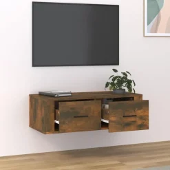 vidaXL væghængt tv-skab 80x36x25 cm konstrueret træ røget egetræsfarve