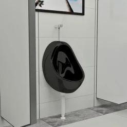 vidaXL væghængt urinal med skylleventil keramisk sort