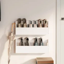vidaXL væghængte skohylder 2 stk. 59x9x23 cm massivt fyrretræ Hvid