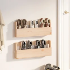 vidaXL væghængte skohylder 2 stk. 59x9x23 cm massivt fyrretræ