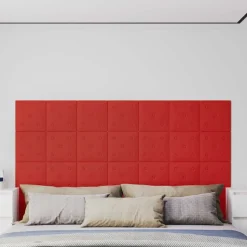 vidaXL Væghovedgærde 12 pcs Vinrød 30 x 30 cm Faux læder
