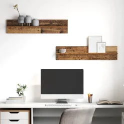 vidaXL Væghylde 2 pcs Gammelt træ 80 x 11,5 x 18 cm Konstrueret træ
