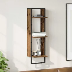 vidaXL Væghylde med hylde Gammelt træ 30 x 25 x 100 cm Konstrueret træ