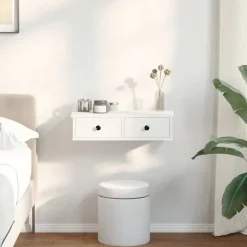 vidaXL væghylde med skuffer 60x28x15 cm konstrueret træ hvid