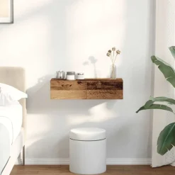 vidaXL væghylde med skuffer 60x26,5x15 cm konstrueret træ antikt træ