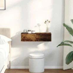 vidaXL væghylde med skuffer 60x26,5x15 cm konstrueret træ røget eg