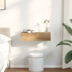 vidaXL væghylde med skuffer 60x26,5x15 cm konstrueret træ egetræsfarve