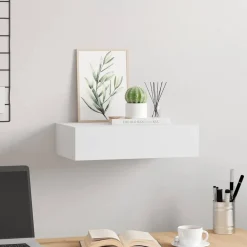 vidaXL væghylde med skuffe 40x23,5x10 cm MDF hvid