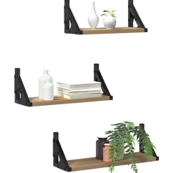 vidaXL Væghylde Vægmonteret med opbevaring 3 pcs Røget Eg
