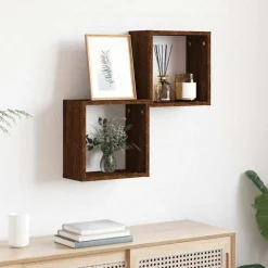 vidaXL væghylder 2 stk. 30x15x30 cm kubeformet brun egetræsfarve