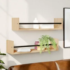 vidaXL væghylder med stænger 2 stk. 60x16x14 cm sonoma-eg