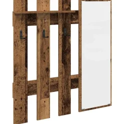 vidaXL Vægmonteret Jakkeholder med spejl Gammelt træ 100 x 10 x 100 cm
