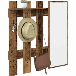 vidaXL Vægmonteret Jakkeholder med spejl Gammelt træ 100 x 10 x 100 cm